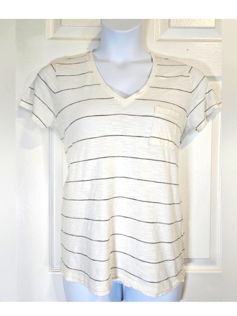 Madewell V-Neck Short Sleeve Stripe Pocket Tee